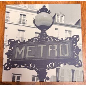 Paris Metro & Café Street Canvas Wall Art Set 12x12 Black White (2pc)